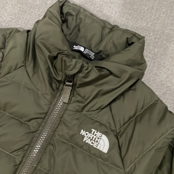 North Face Girls Dark Olive Green Puffer thin Goose Down Coat - Picture 2 of 14